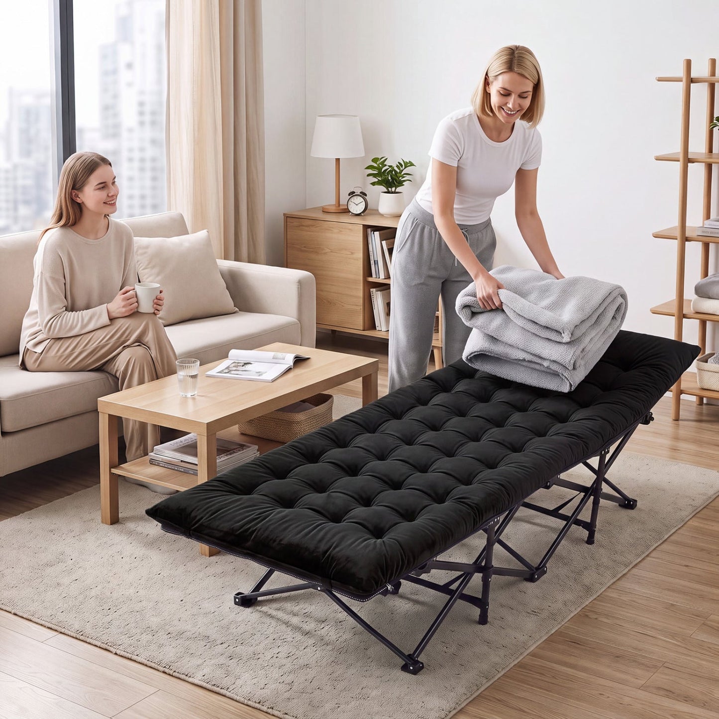 Camping Cot for Adults | Crystal Velvet Padded Mat | 330 lb Capacity | No Assembly | Navy or Dark Gray