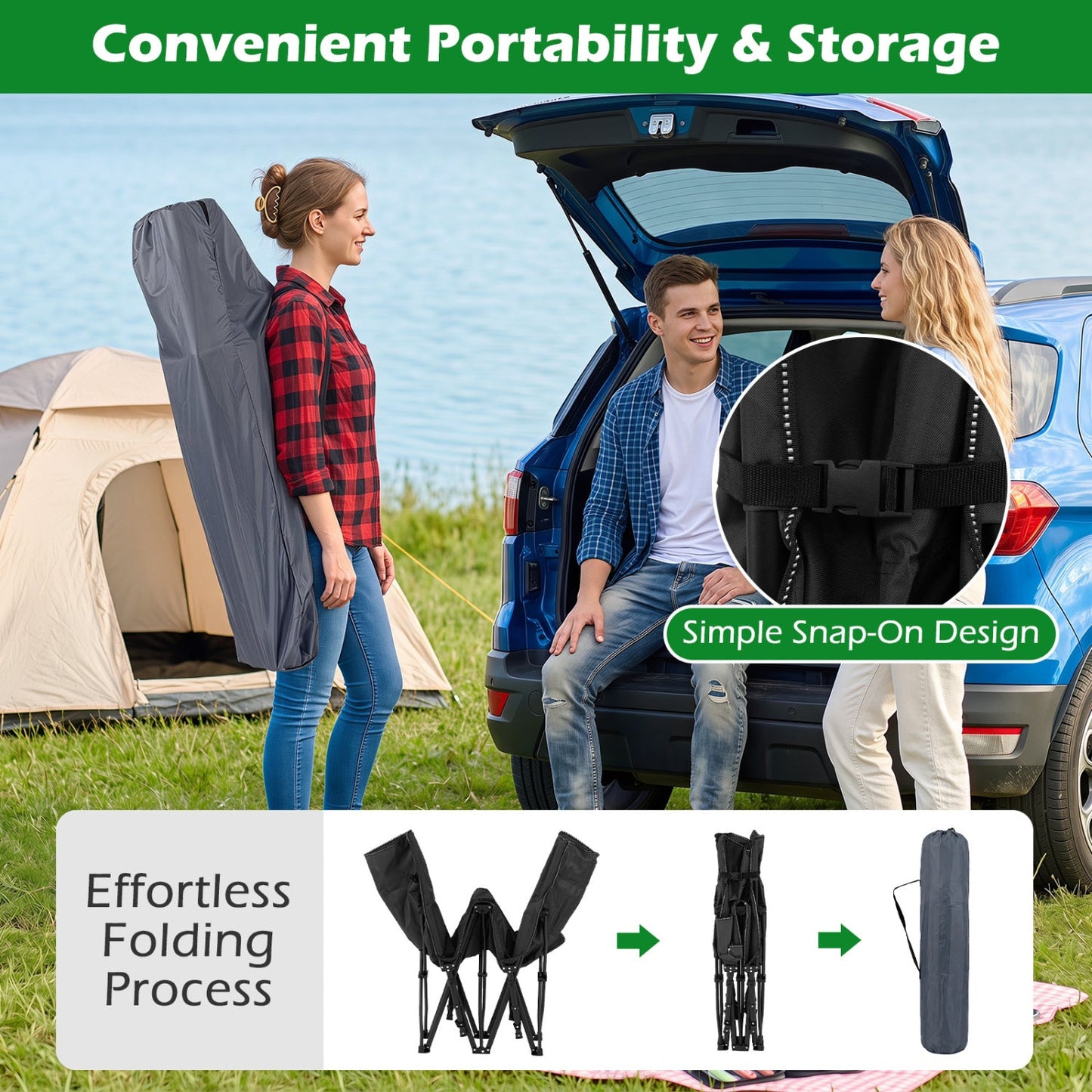 Camping Cot for Adults | Crystal Velvet Padded Mat | 330 lb Capacity | No Assembly | Navy or Dark Gray