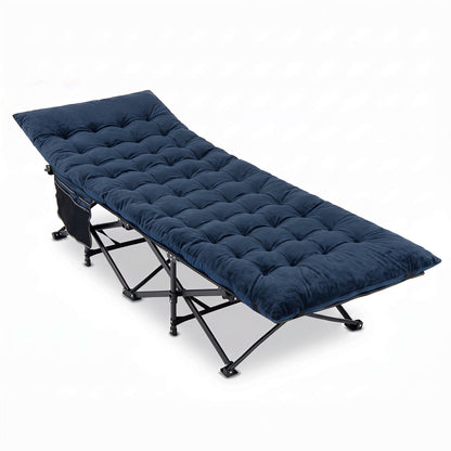 Camping Cot for Adults | Crystal Velvet Padded Mat | 330 lb Capacity | No Assembly | Navy or Dark Gray