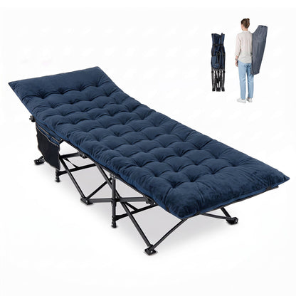 Camping Cot for Adults | Crystal Velvet Padded Mat | 330 lb Capacity | No Assembly | Navy or Dark Gray