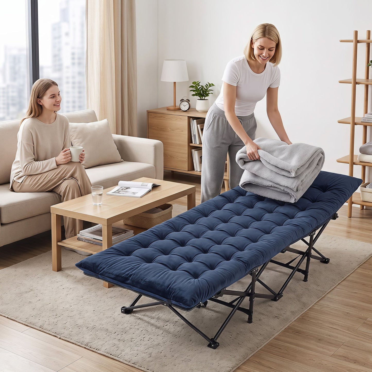 Camping Cot for Adults | Crystal Velvet Padded Mat | 330 lb Capacity | No Assembly | Navy or Dark Gray