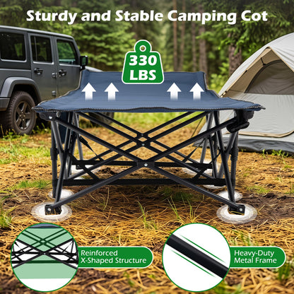 Camping Cot for Adults | Crystal Velvet Padded Mat | 330 lb Capacity | No Assembly | Navy or Dark Gray