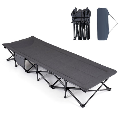 Camping Cot with Padded Headrest & Storage Pouch | 600 lb Capacity | 10-Second Setup | Gray