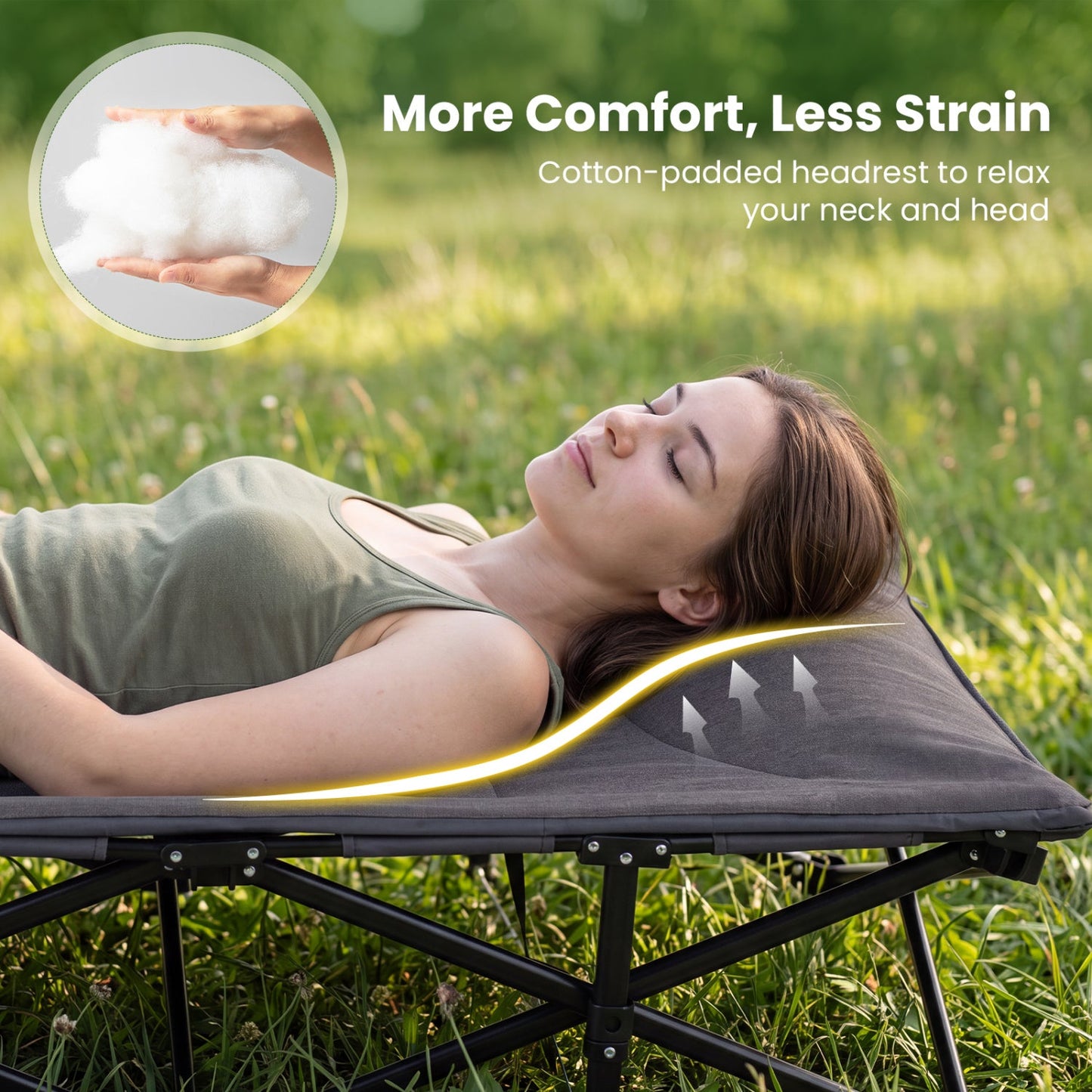 Camping Cot with Padded Headrest & Storage Pouch | 600 lb Capacity | 10-Second Setup | Gray