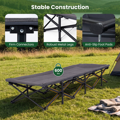 Camping Cot with Padded Headrest & Storage Pouch | 600 lb Capacity | 10-Second Setup | Gray