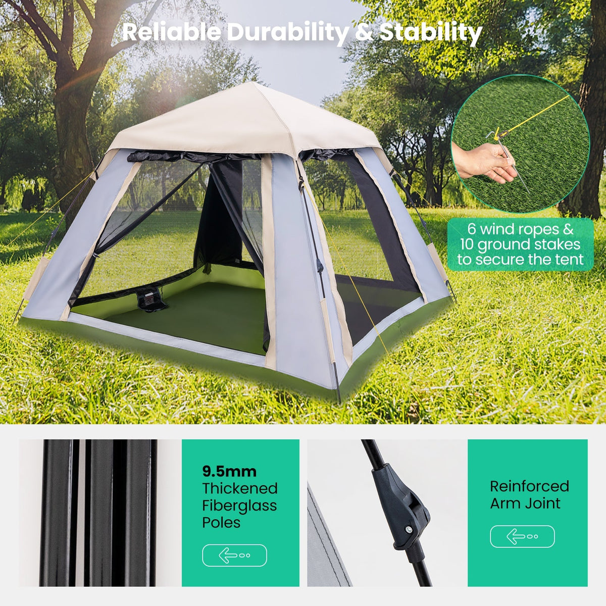 2-4 Person Instant Pop-Up Camping Tent with Removable Rainfly