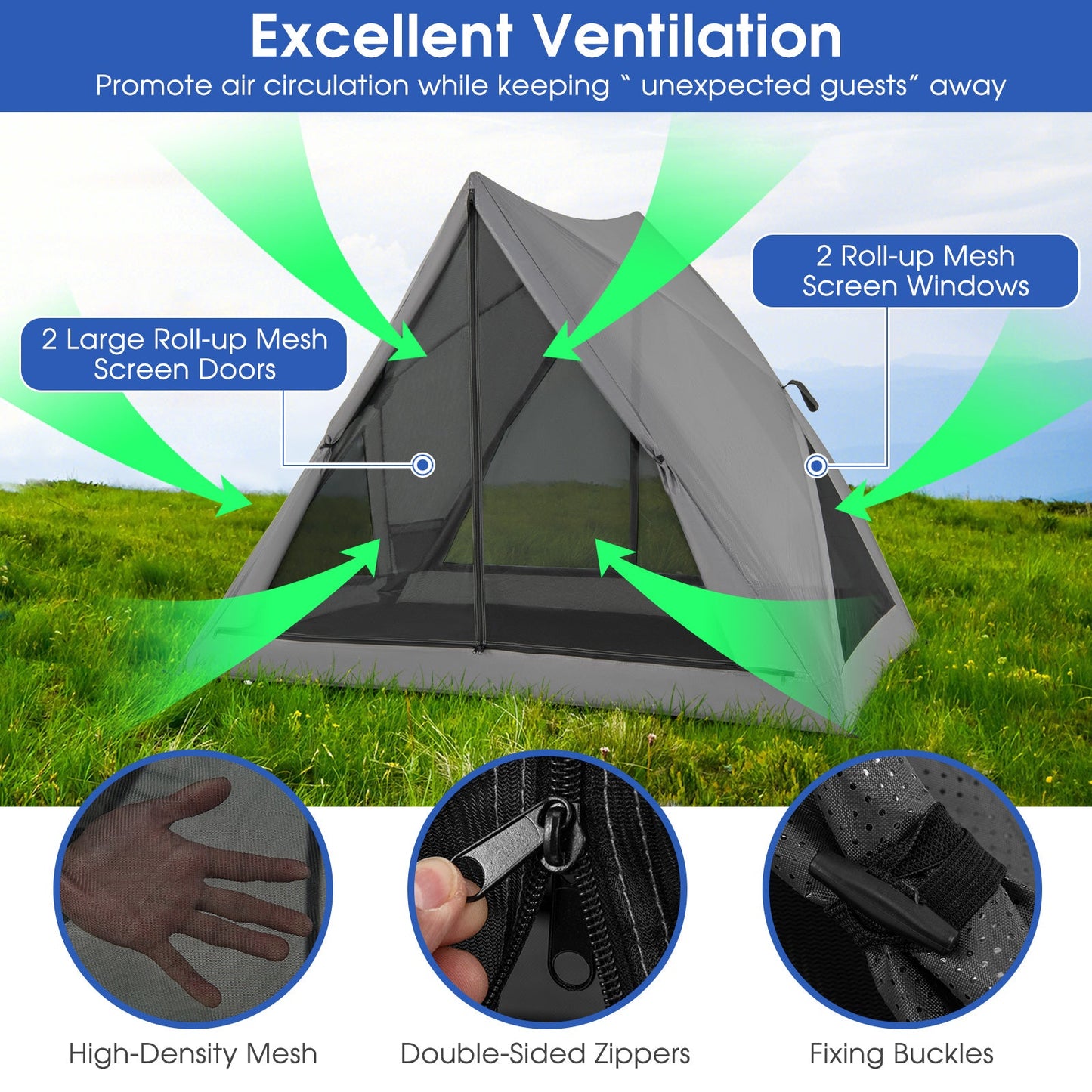 Pop-Up Camping Tent for 2-3 People with Rainfly & Carry Bag