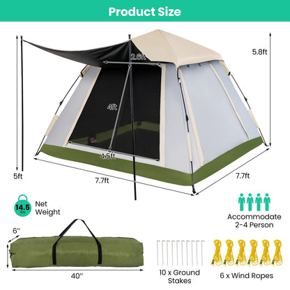 2-4 Person Instant Pop-Up Camping Tent with Removable Rainfly