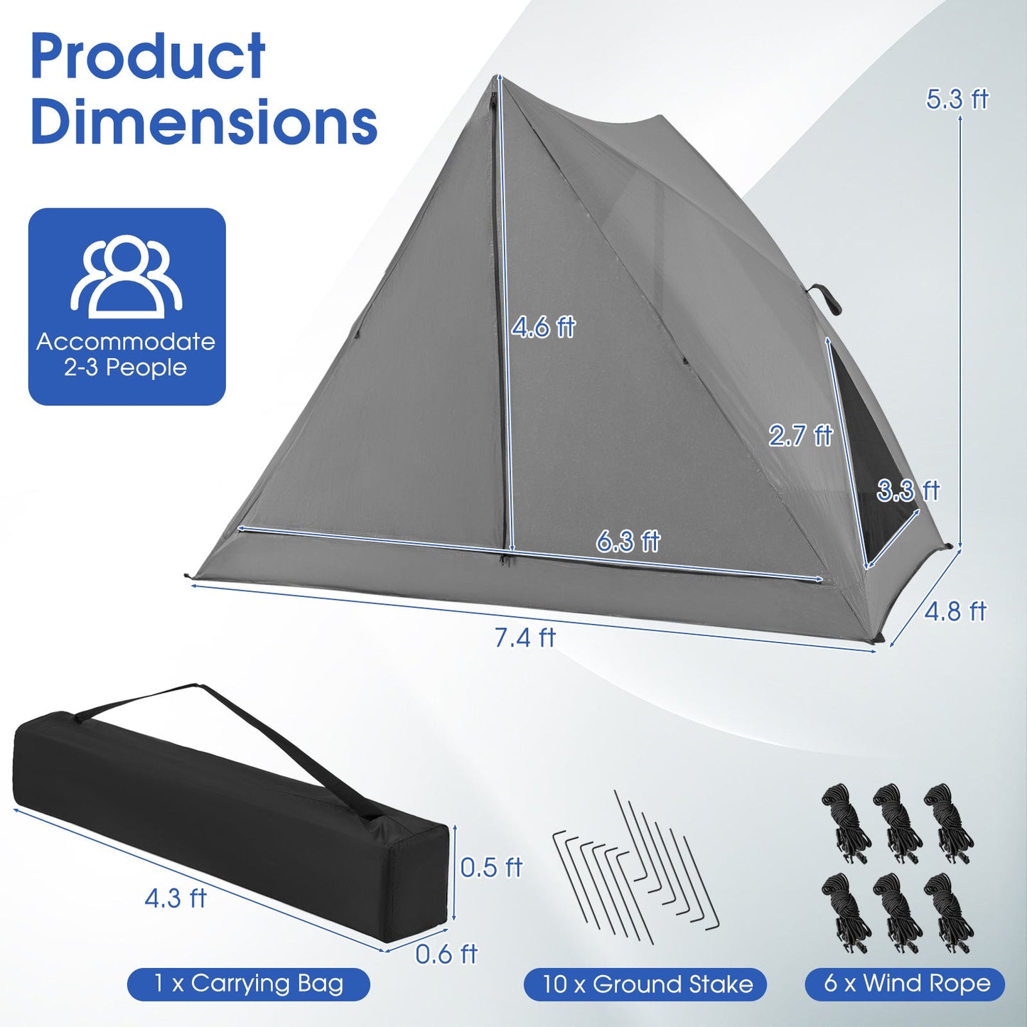 Pop-Up Camping Tent for 2-3 People with Rainfly & Carry Bag