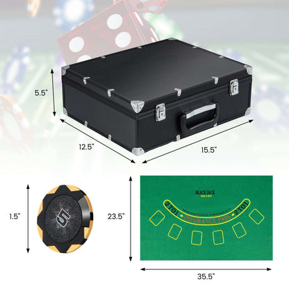 Black poker chip case with metal latches and handle for storing chips