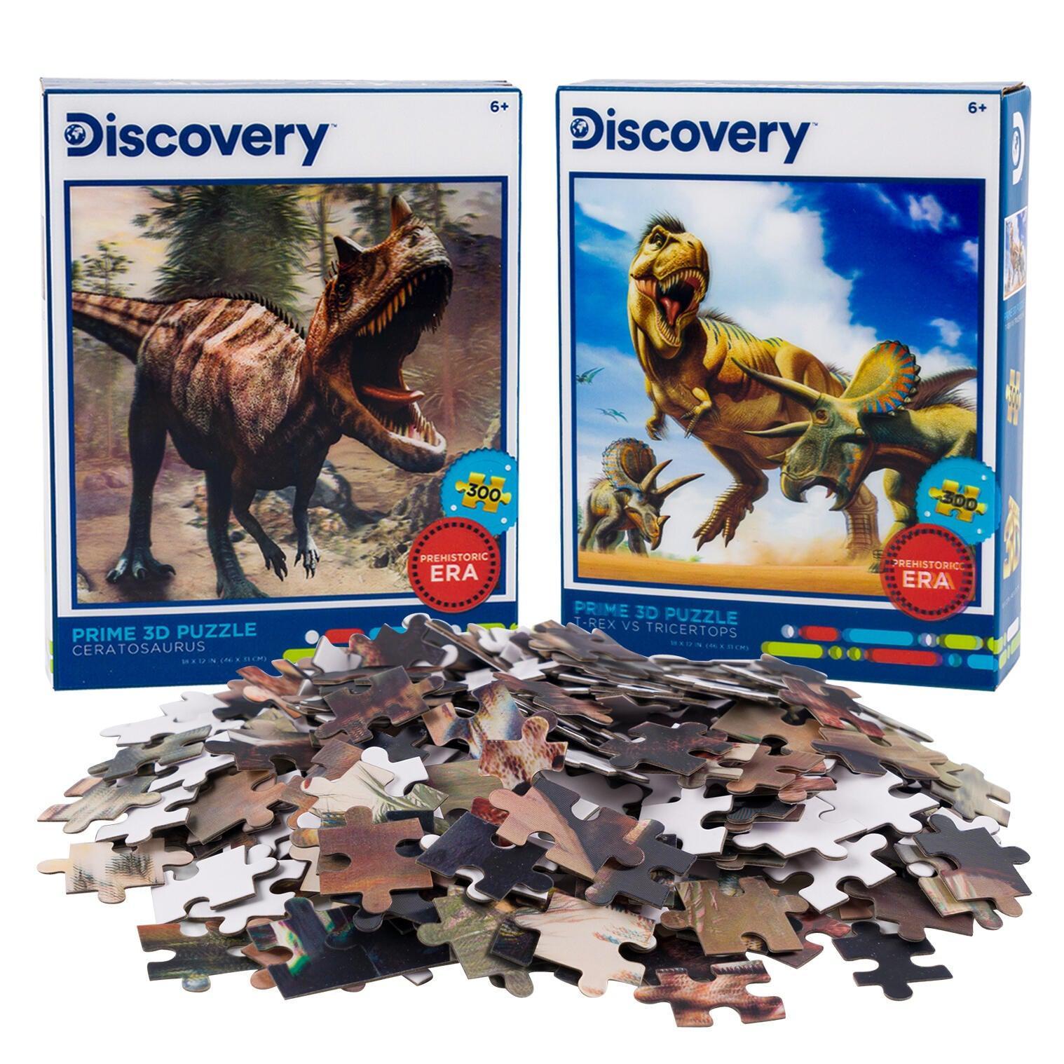 Ceratosaurus & Dino Battle 3D Lenticular Jigsaw Puzzle Set | 2 x 300 Pieces | 18"x12" | Ages 6+ - Niksstuff