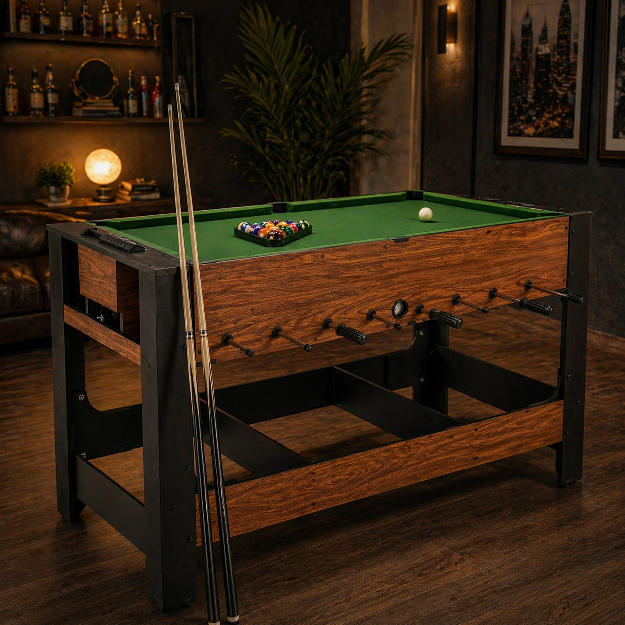 2-in-1 Full Size Foosball & Pool Combo Table with Legs