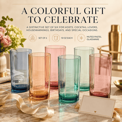 Set of 8 acrylic highball glasses, pastel blue, green, pink, orange, clear