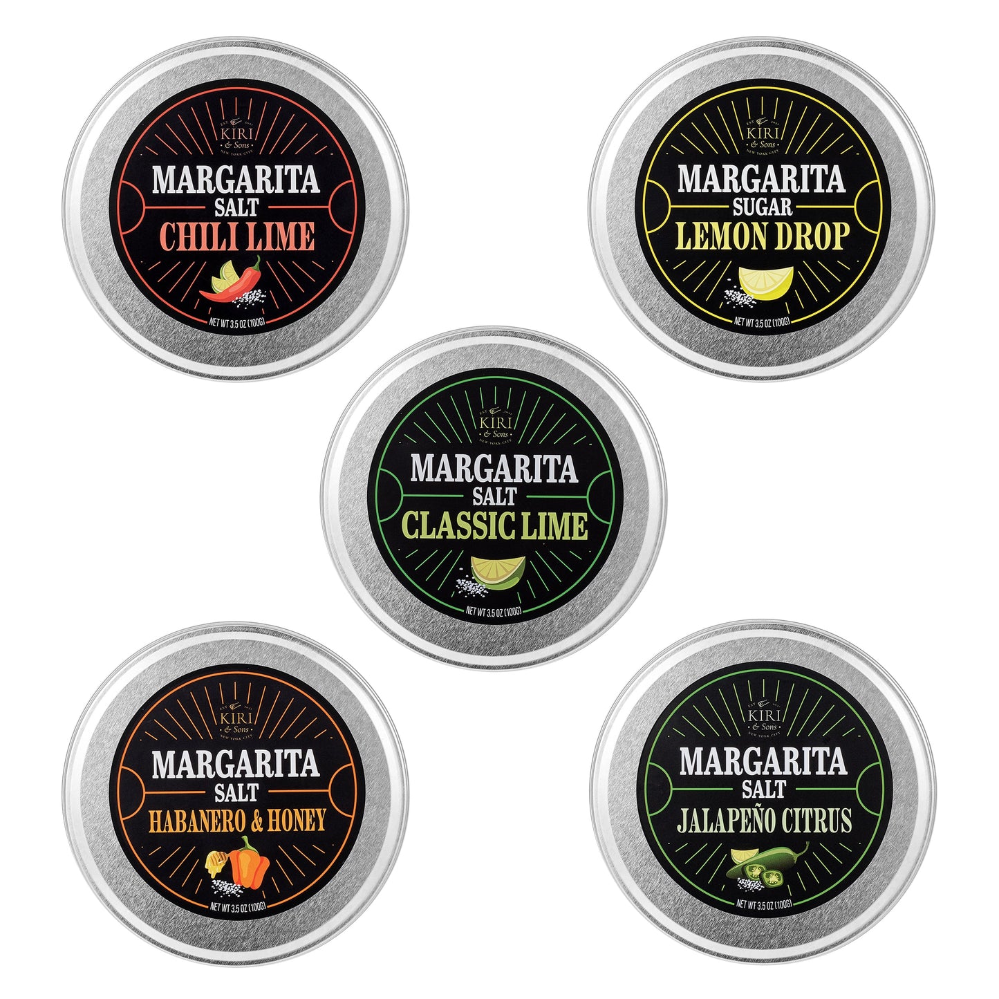 Margarita Salt Rim Variety Set – 5 Flavors, 3.5 oz Each | Chili Lime, Lemon Drop, Classic Lime, Habanero Honey & Jalapeño Citrus