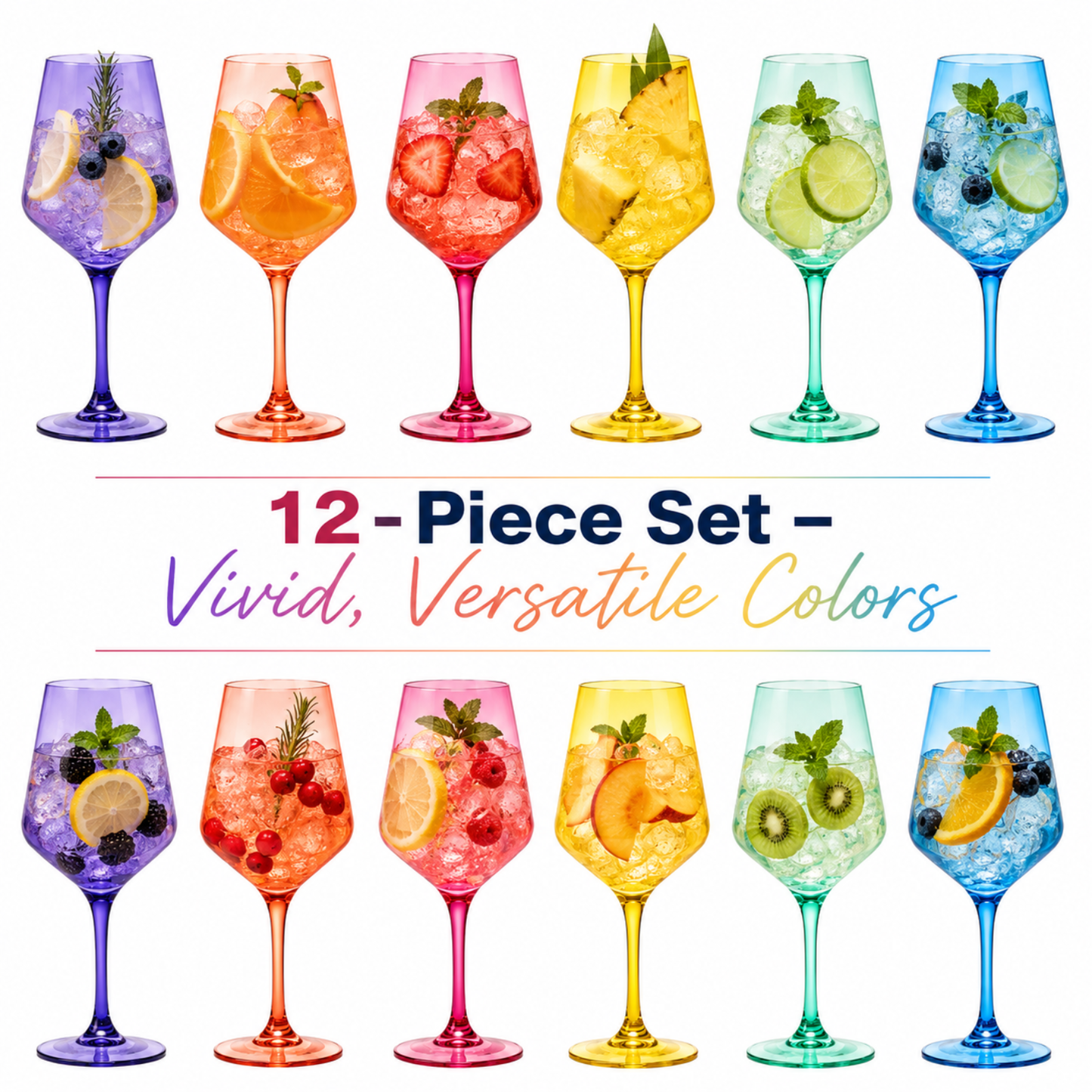 Madrid Acrylic Stemmed Wine Glasses | Set of 12 | 17oz | Shatterproof | Indoor & Outdoor | Khen Site - Niksstuff