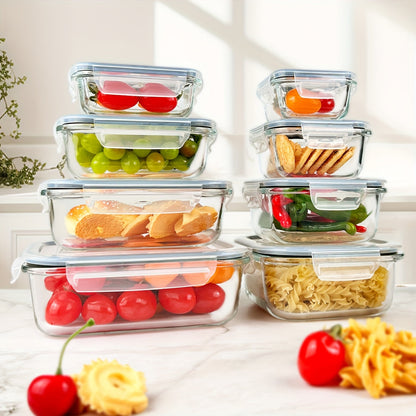 16-Piece Tempered Glass Food Storage Container Set with Airtight Lids | Microwave & Oven Safe