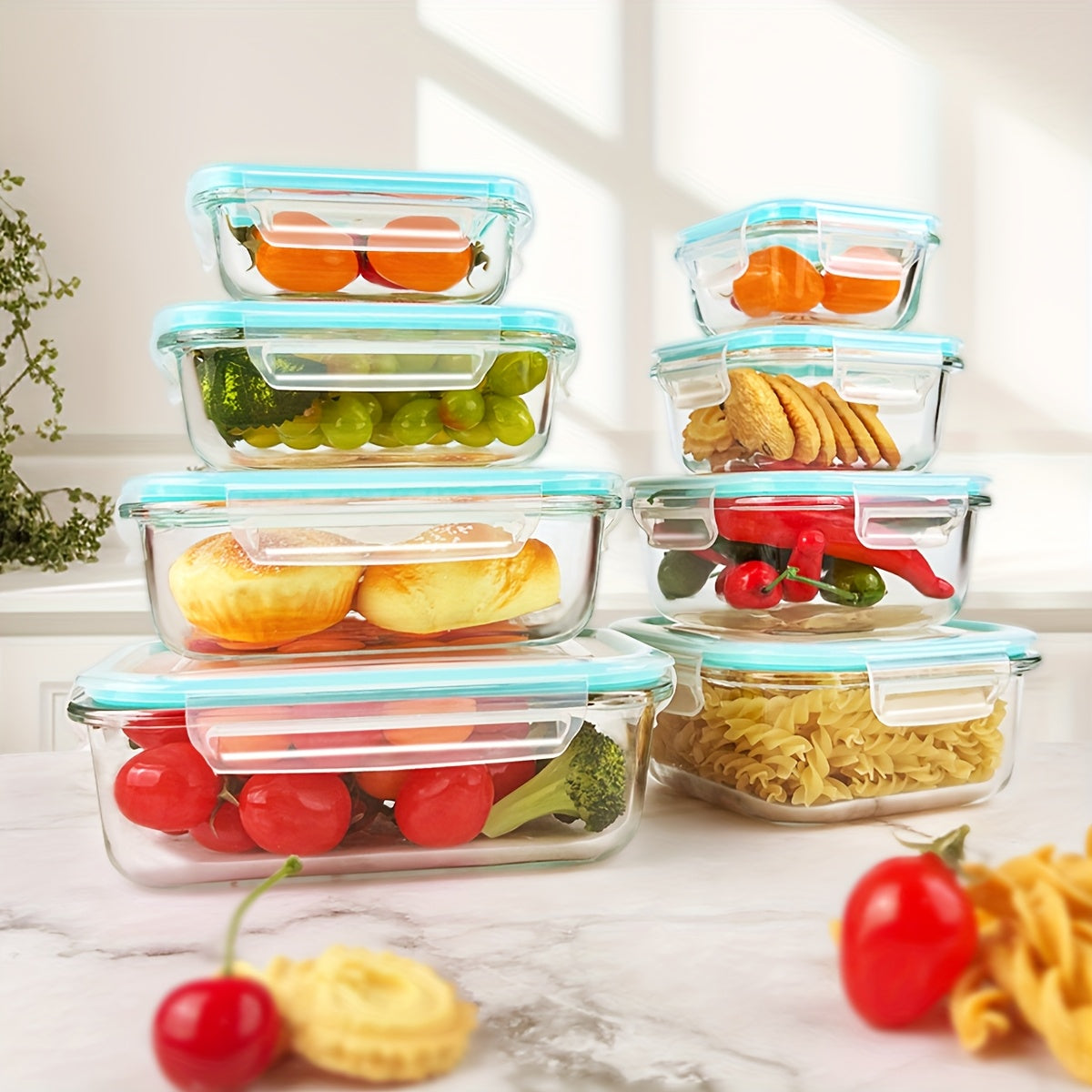 16-Piece Tempered Glass Food Storage Container Set with Airtight Lids | Microwave & Oven Safe