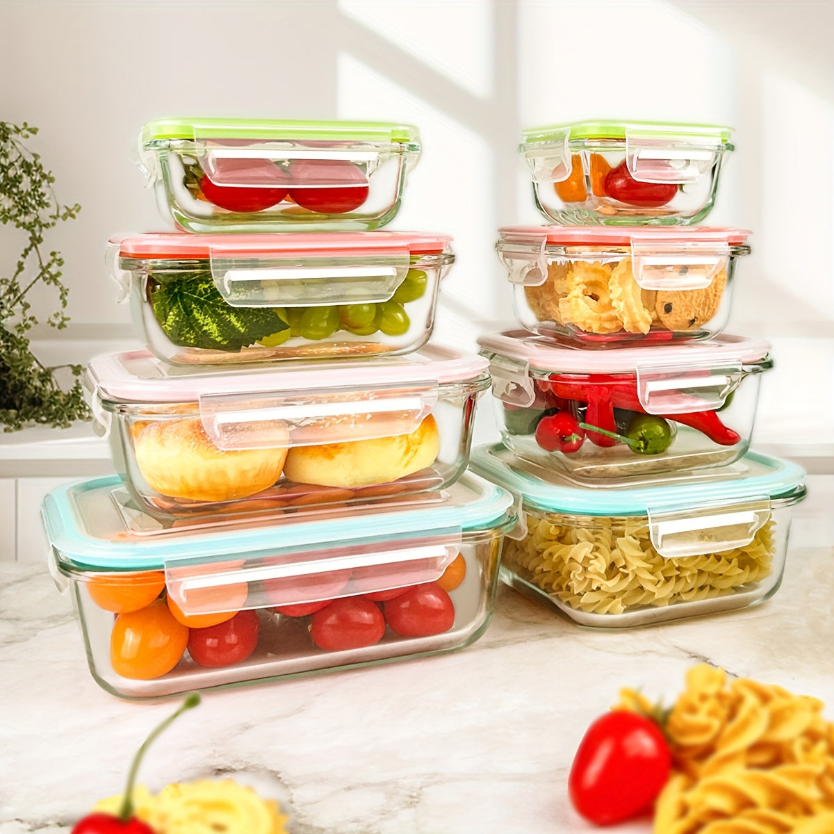 16-Piece Tempered Glass Food Storage Container Set with Airtight Lids | Microwave & Oven Safe