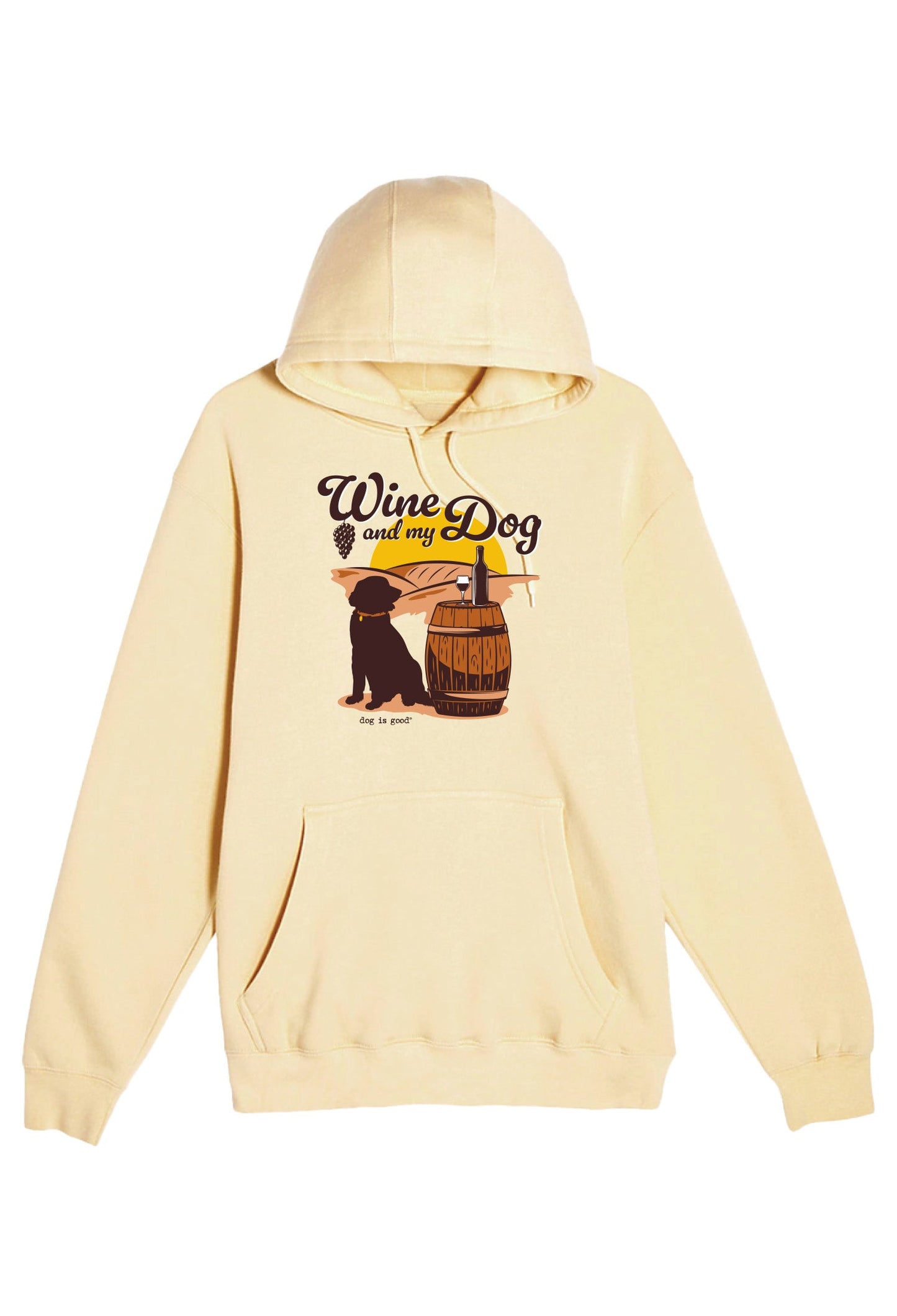 Dog is Good — Wine & My Dog Hoodie | Yellow Cream | 80/20 Cotton-Poly Fleece | S–2XL