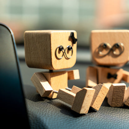 MoodBot Buddy | Wooden Robot with Interchangeable Expressions | Set of 2 - Niksstuff