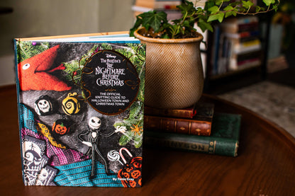 The Nightmare Before Christmas knitting guide front cover with colorful knitted designs
