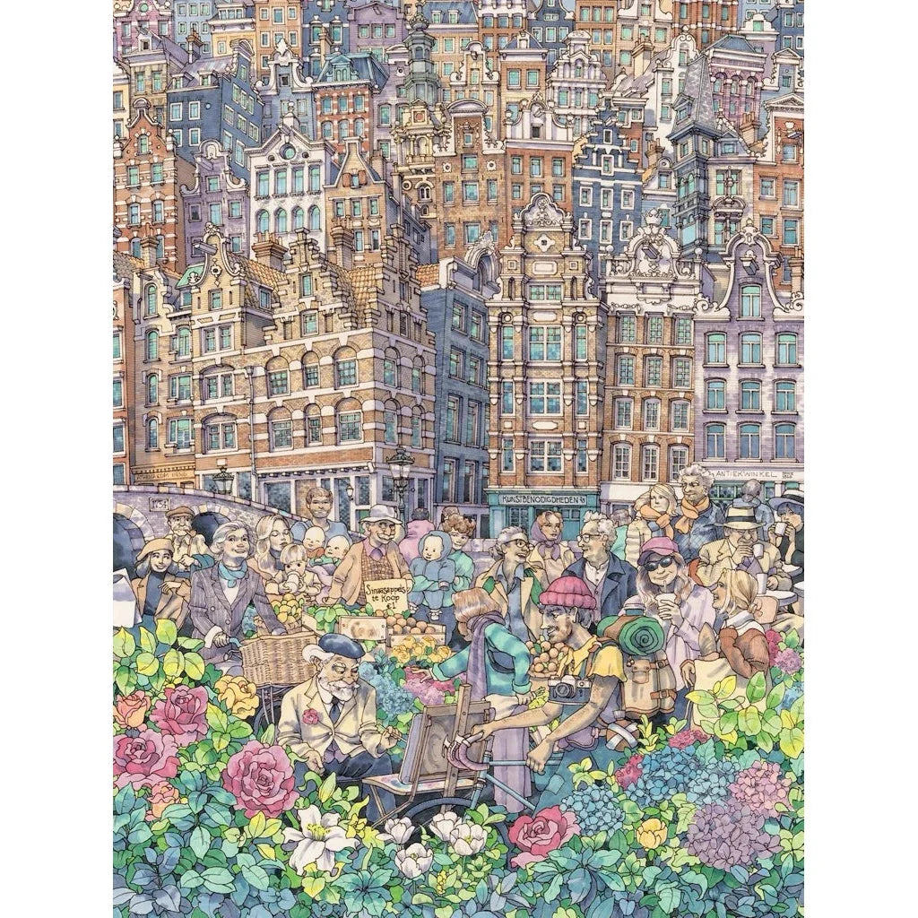 'Dam Charming City Amsterdam Jigsaw Puzzle | 1000 Pieces | 19.25"x26.625" | Art by Max Tilse | Made in USA - Niksstuff
