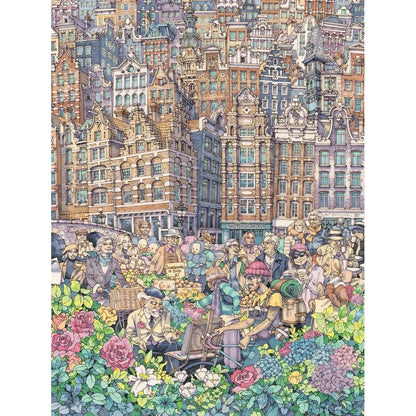 'Dam Charming City Amsterdam Jigsaw Puzzle | 1000 Pieces | 19.25"x26.625" | Art by Max Tilse | Made in USA - Niksstuff