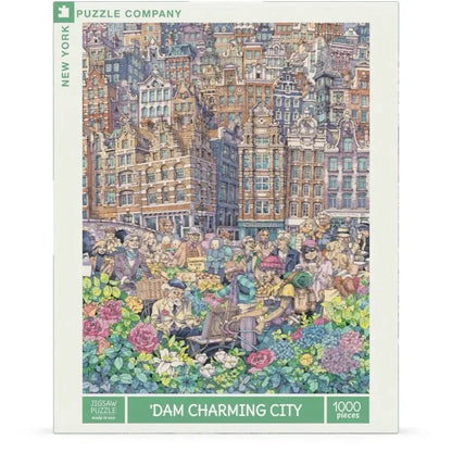 'Dam Charming City Amsterdam Jigsaw Puzzle | 1000 Pieces | 19.25"x26.625" | Art by Max Tilse | Made in USA - Niksstuff