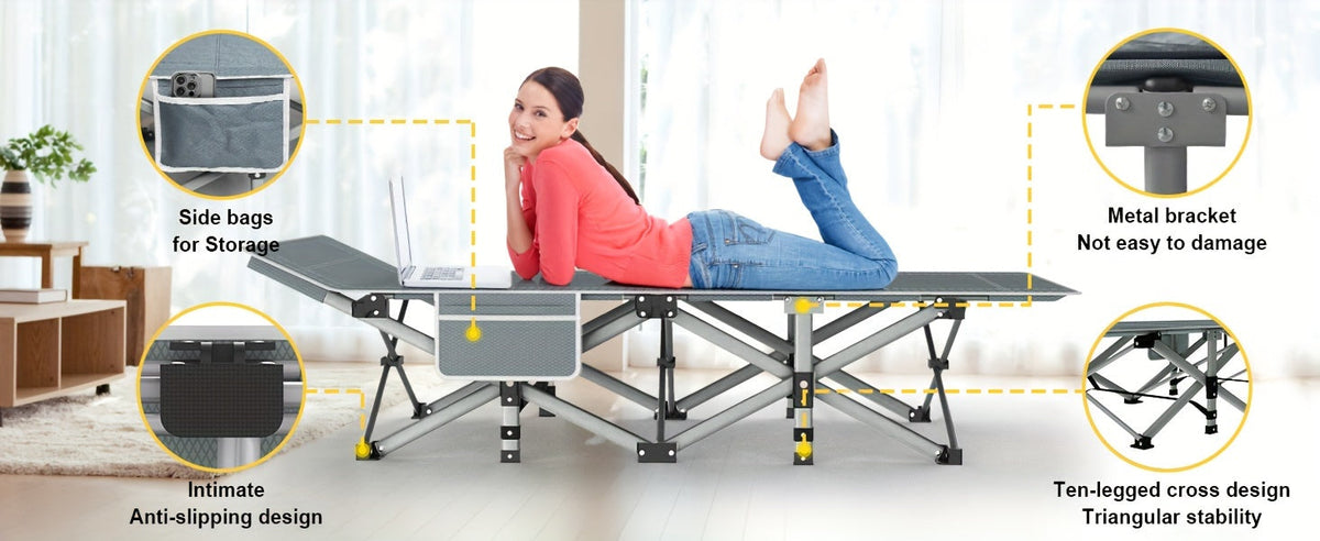 Folding Camping Cot Bed for Adults with Soft Pad & Carry Bag