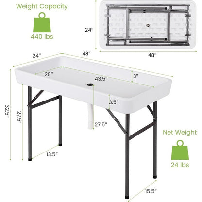 4ft Portable Folding Ice Table with Drain & Removable Skirt