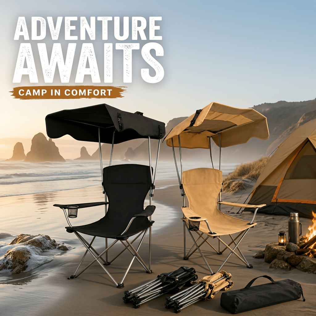 Outdoor Camping Chair with Canopy, Cup Holder & Carry Bag