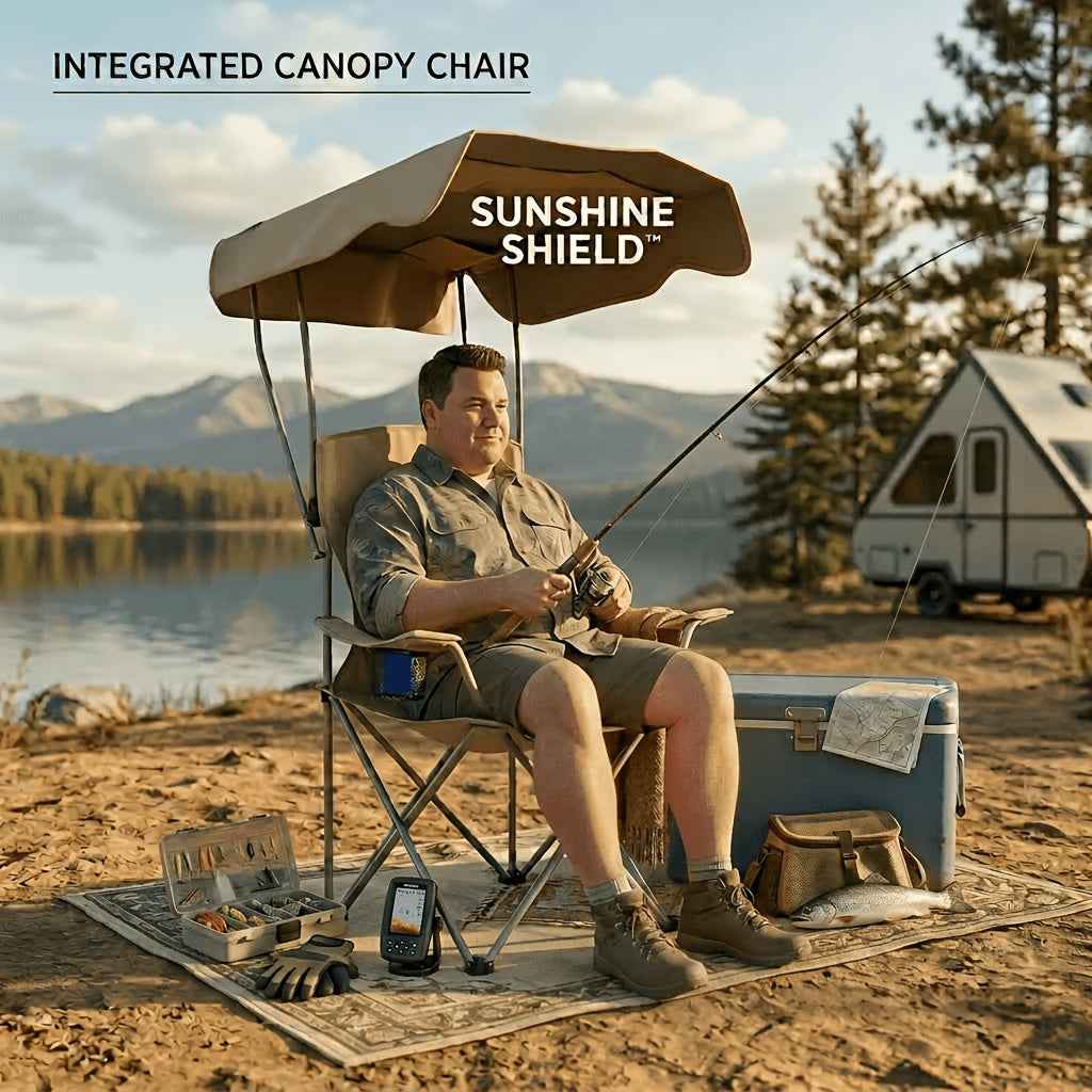 Outdoor Camping Chair with Canopy, Cup Holder & Carry Bag