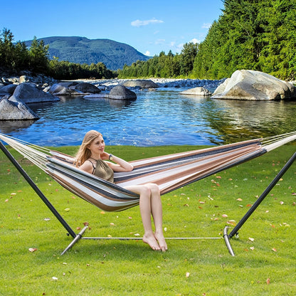 Heavy Duty Double Hammock with Steel Stand | 450 lb Capacity | Portable Indoor & Outdoor