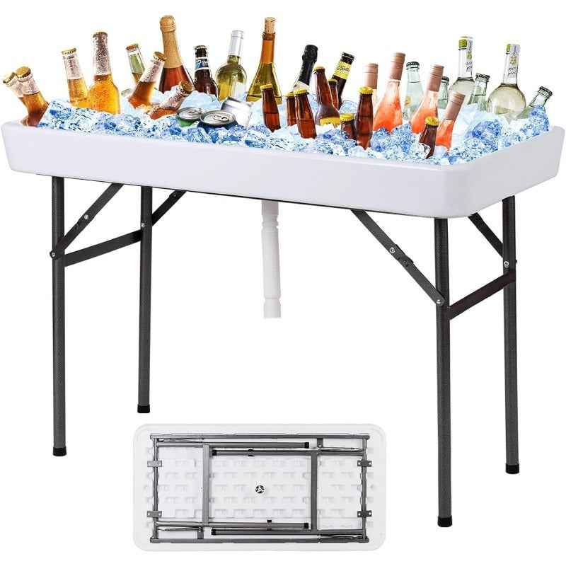 4ft Portable Folding Ice Table with Drain & Removable Skirt