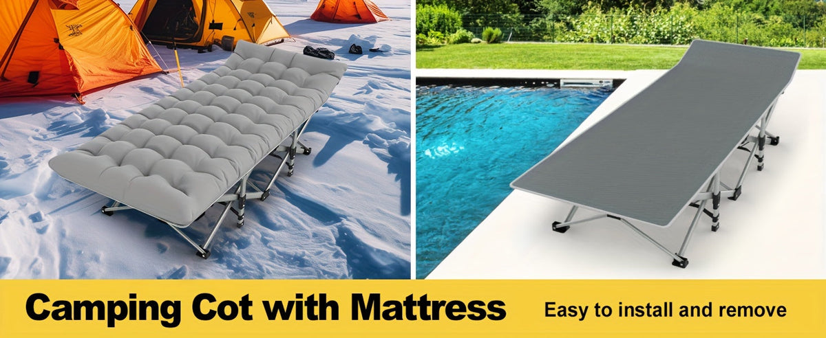 Folding Camping Cot Bed for Adults with Soft Pad & Carry Bag