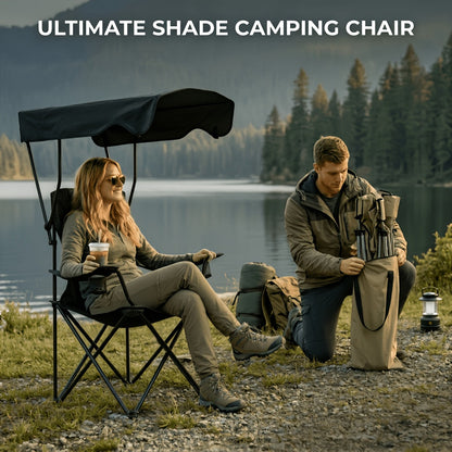 Outdoor Camping Chair with Canopy, Cup Holder & Carry Bag