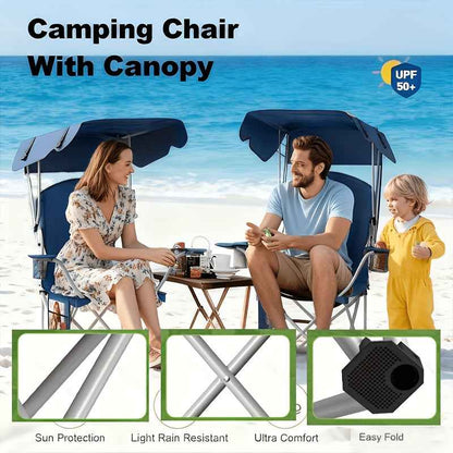 Portable Folding Camping Chair with Sun Canopy