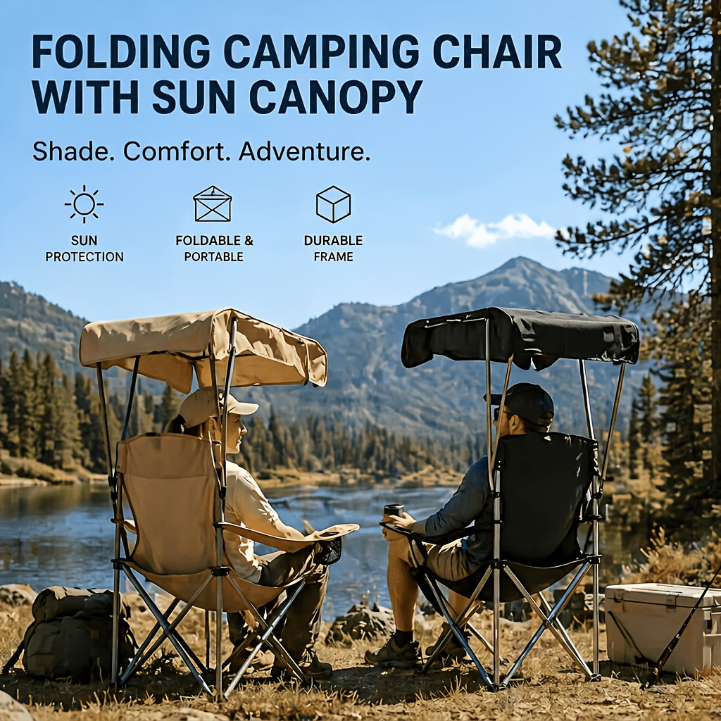 Outdoor Camping Chair with Canopy, Cup Holder & Carry Bag