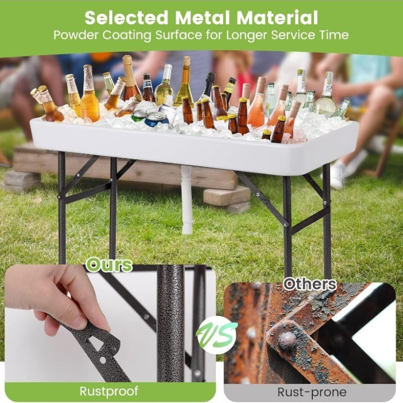4ft Portable Folding Ice Table with Drain & Removable Skirt
