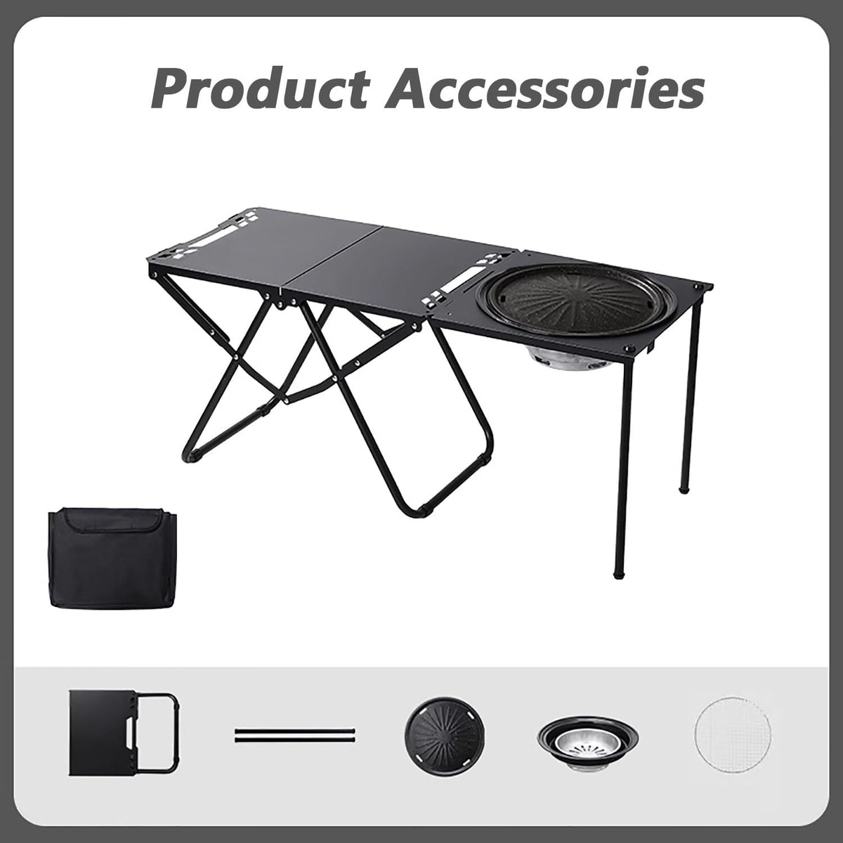 Portable Folding Outdoor Camping Kitchen Table with Grill Tray