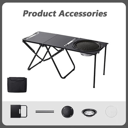 Portable Folding Outdoor Camping Kitchen Table with Grill Tray