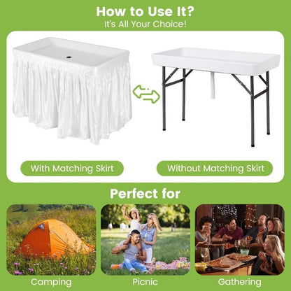 4ft Portable Folding Ice Table with Drain & Removable Skirt