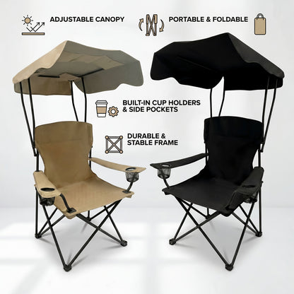 Outdoor Camping Chair with Canopy, Cup Holder & Carry Bag