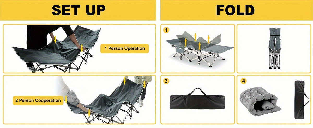 Folding Camping Cot Bed for Adults with Soft Pad & Carry Bag