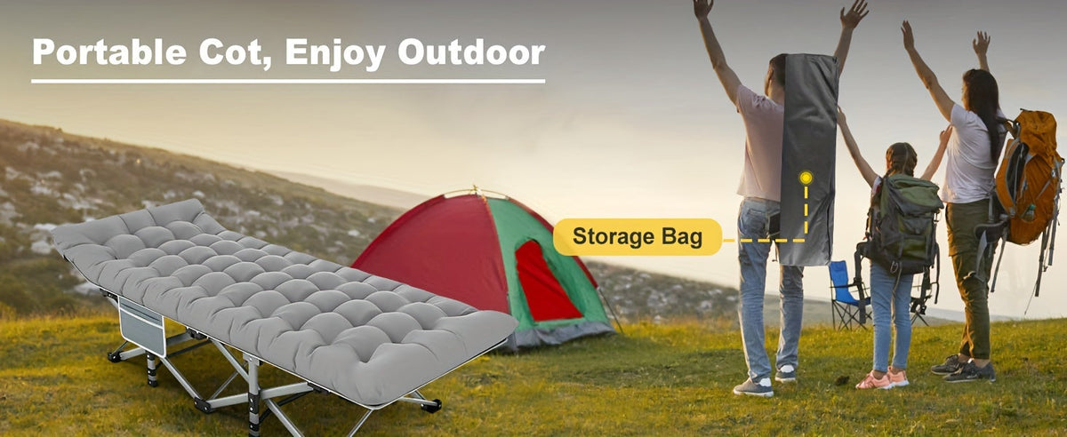 Folding Camping Cot Bed for Adults with Soft Pad & Carry Bag