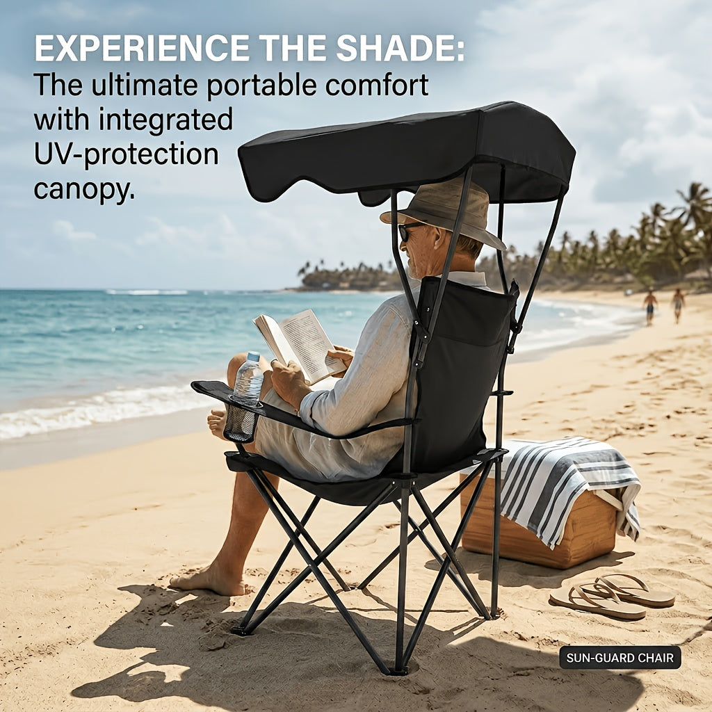 Outdoor Camping Chair with Canopy, Cup Holder & Carry Bag