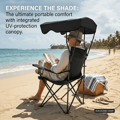 Outdoor Camping Chair with Canopy, Cup Holder & Carry Bag