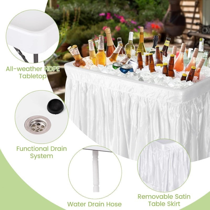4ft Portable Folding Ice Table with Drain & Removable Skirt