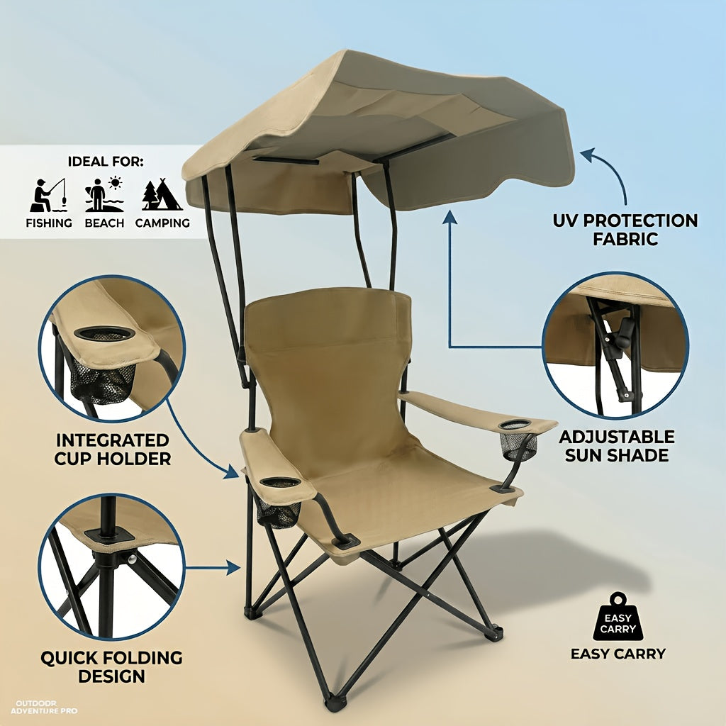 Outdoor Camping Chair with Canopy, Cup Holder & Carry Bag