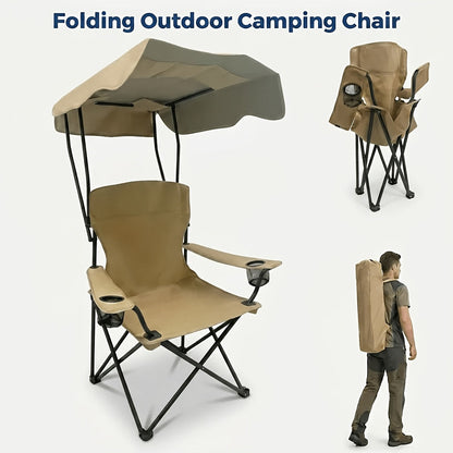 Outdoor Camping Chair with Canopy, Cup Holder & Carry Bag